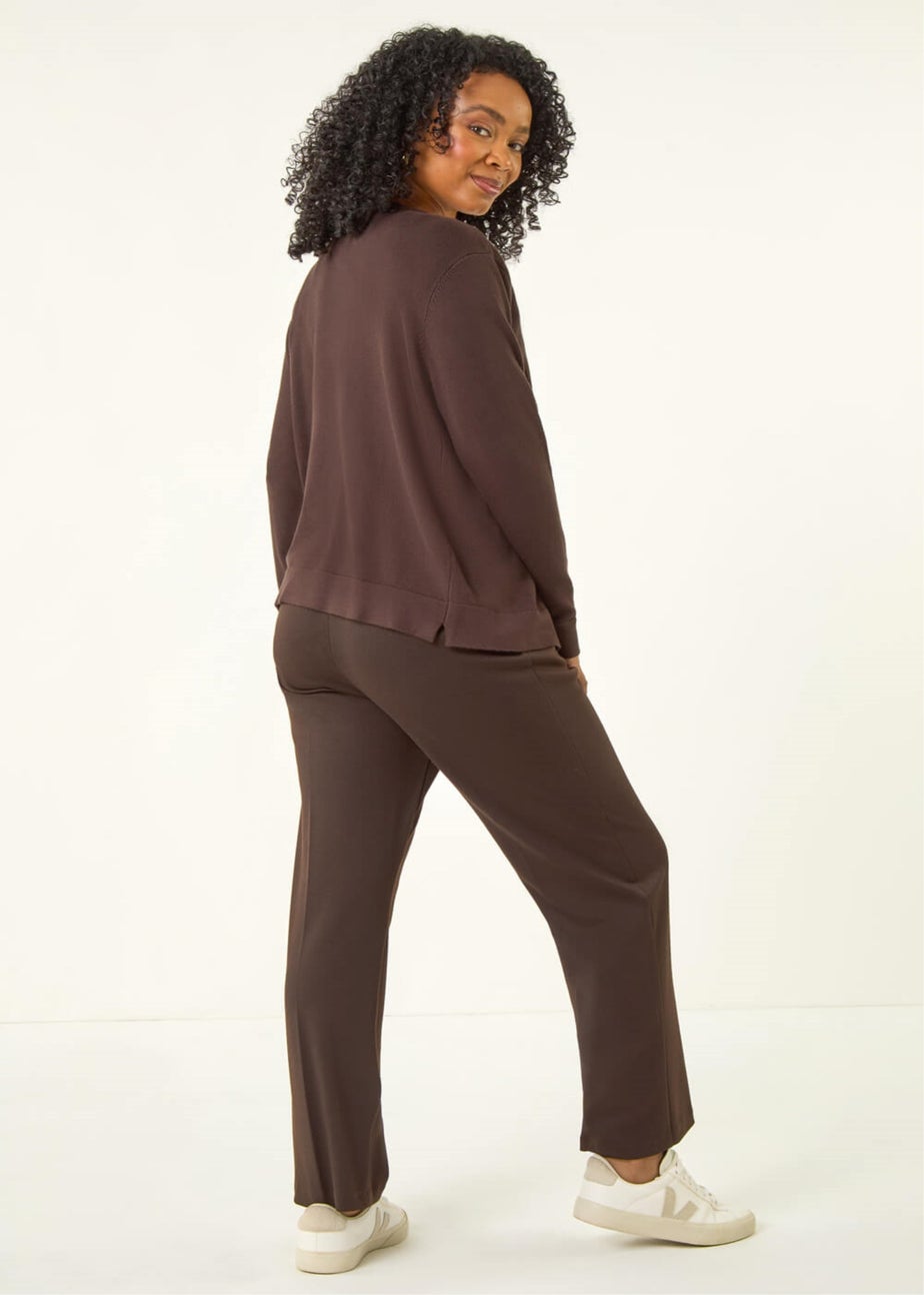 Roman Chocolate Petite Plain Stretch Cardigan
