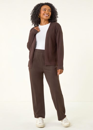 Roman Chocolate Petite Plain Stretch Cardigan