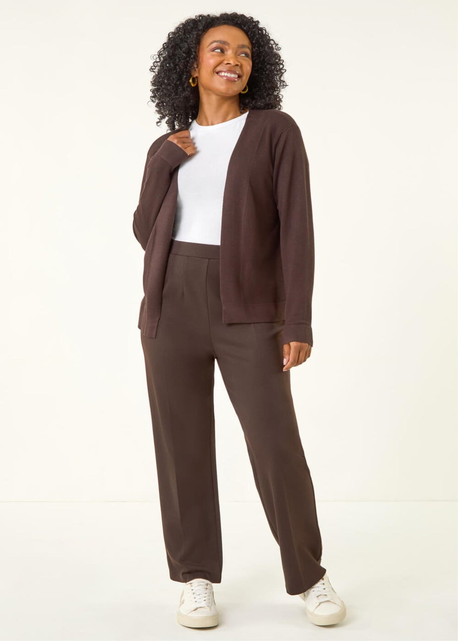 Roman Chocolate Petite Plain Stretch Cardigan
