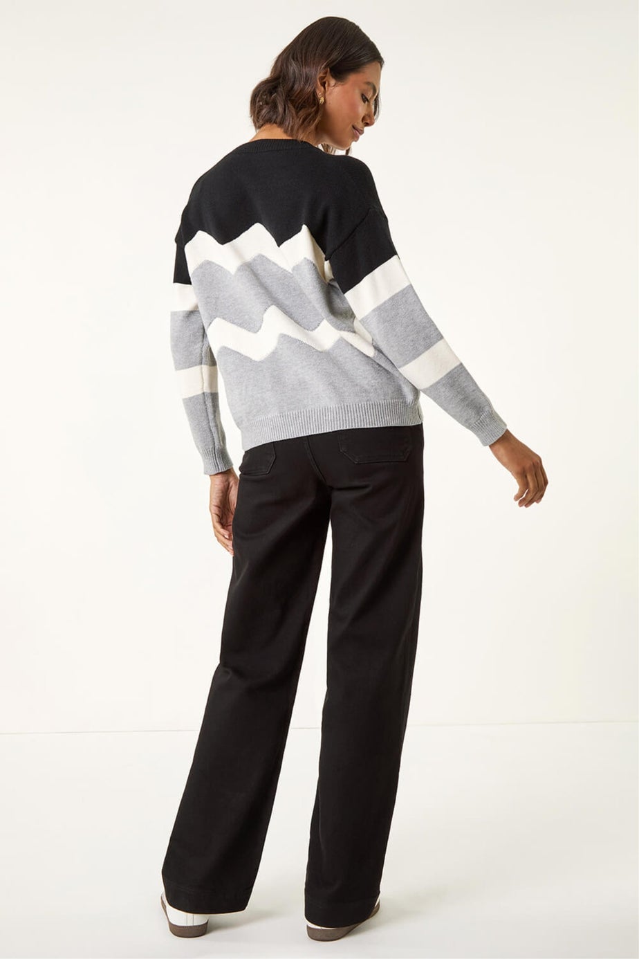 Roman Grey Colour Block Zig Zag Knit Jumper