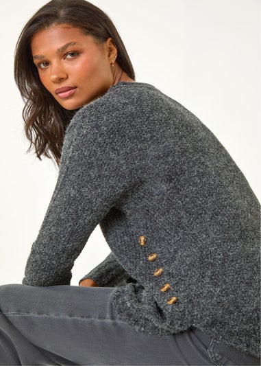 Roman Black Button Detail Curved Hem Jumper