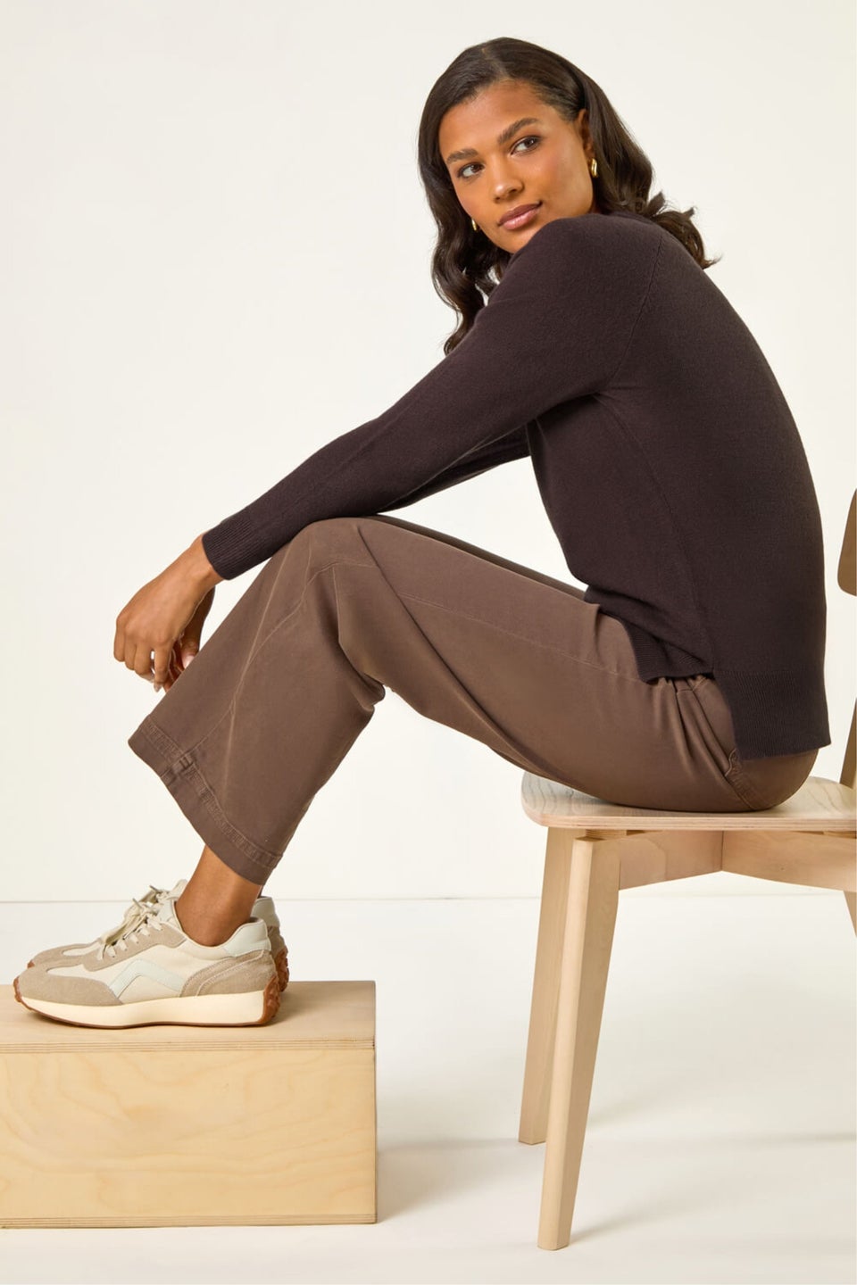 Roman Chocolate Plain Soft Crew Neck Jumper