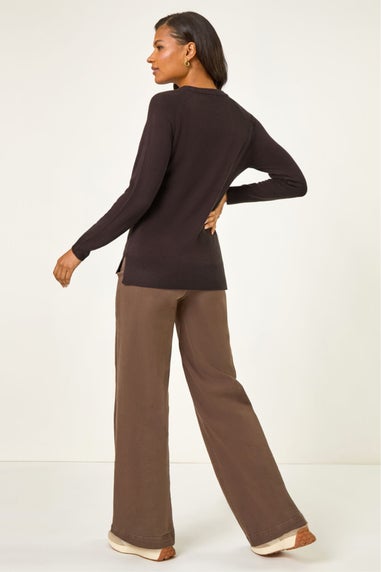 Roman Chocolate Plain Soft Crew Neck Jumper