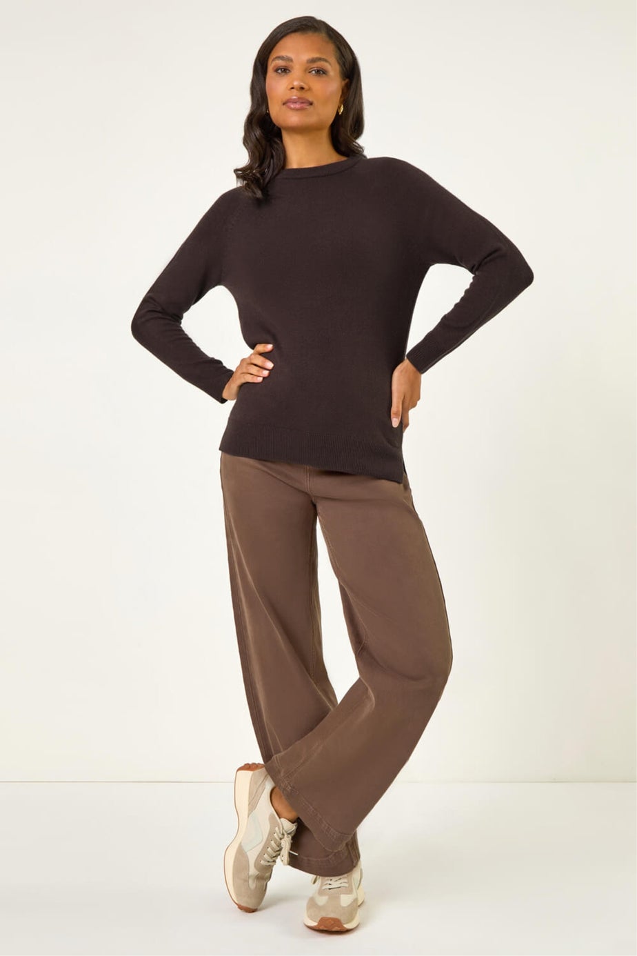 Roman Chocolate Plain Soft Crew Neck Jumper