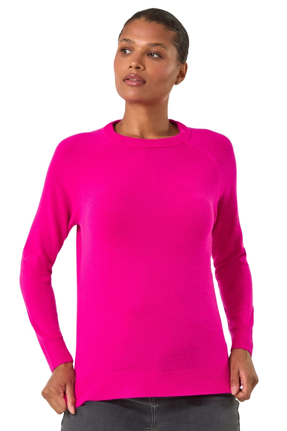 Roman Cerise Plain Soft Crew Neck Jumper