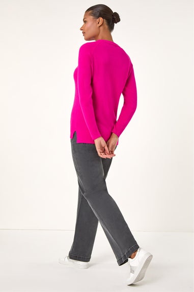 Roman Cerise Plain Soft Crew Neck Jumper