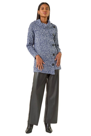 Roman Blue Roll Neck Button Detail Longline Jumper