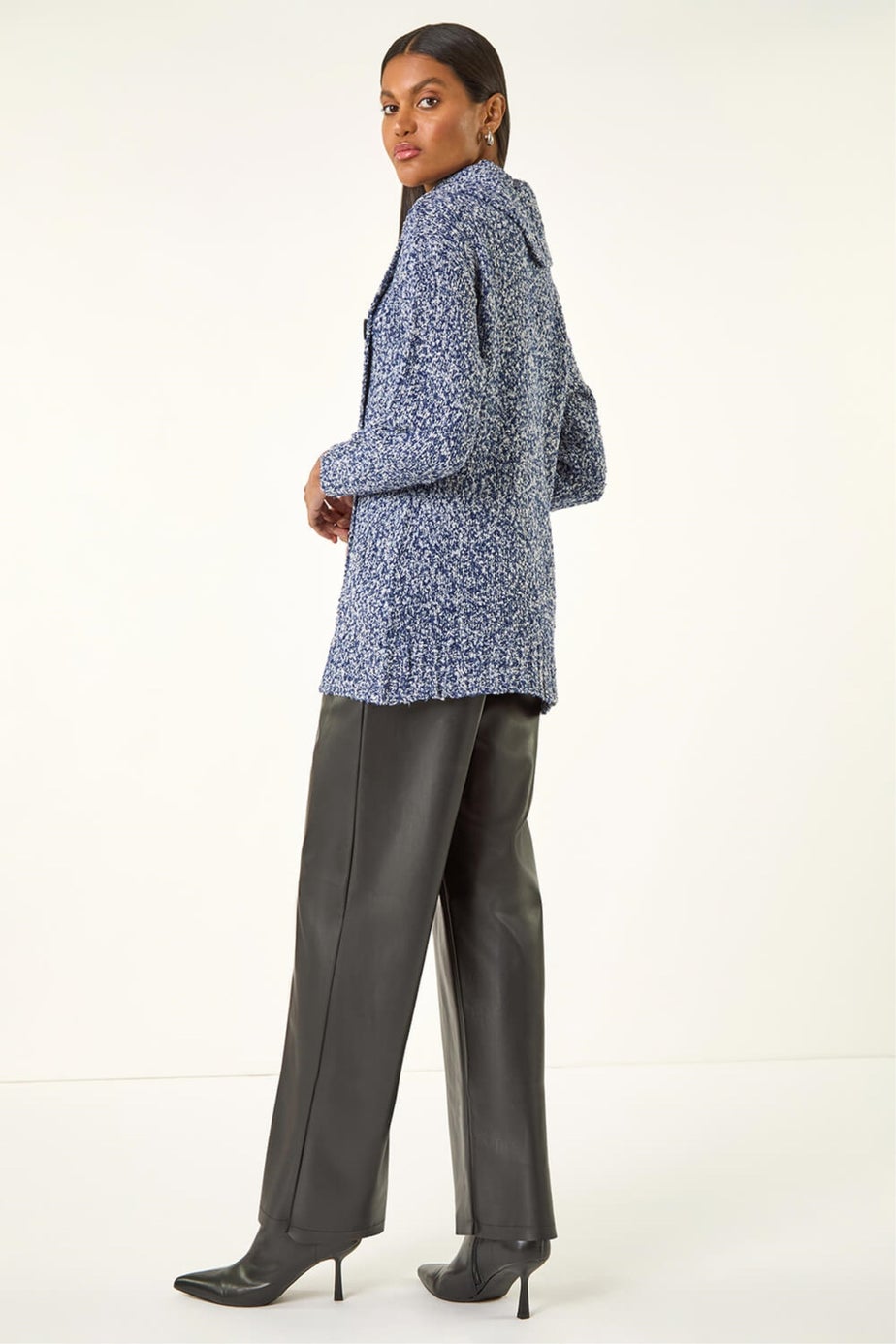 Roman Blue Roll Neck Button Detail Longline Jumper