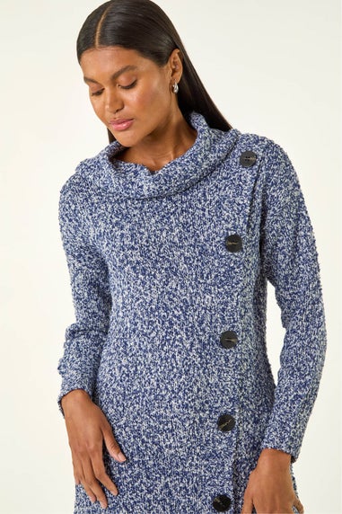 Roman Blue Roll Neck Button Detail Longline Jumper
