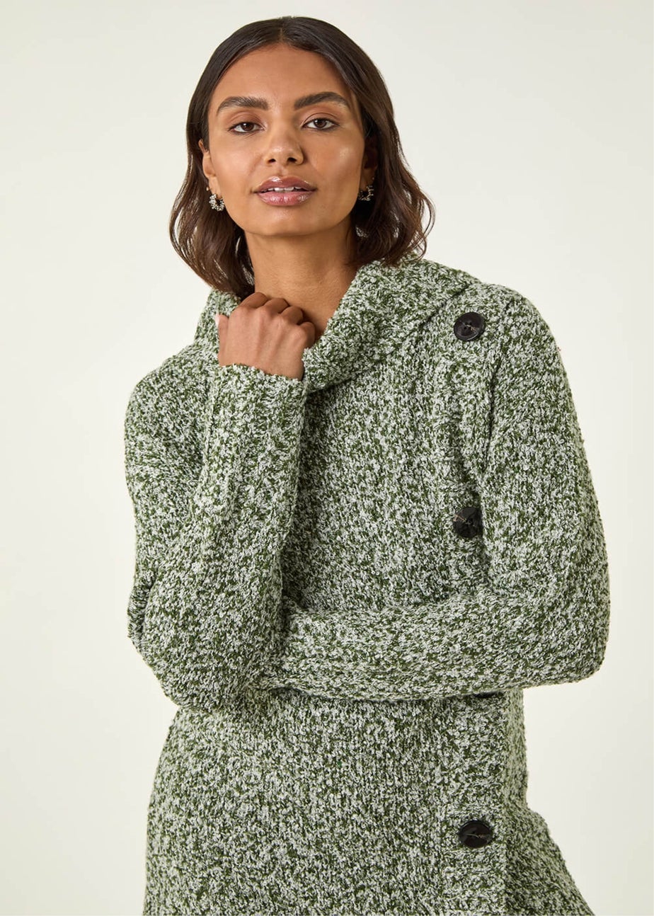 Roman Green Roll Neck Button Detail Longline Jumper