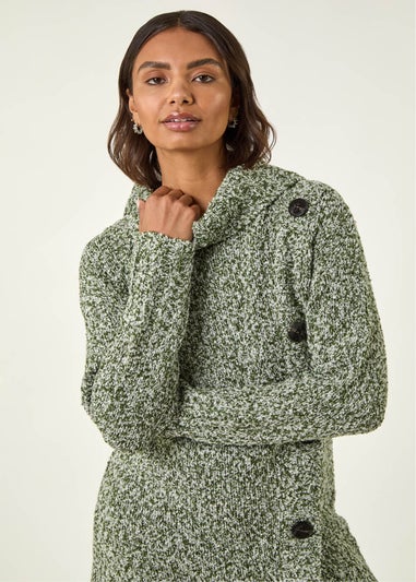 Roman Green Roll Neck Button Detail Longline Jumper