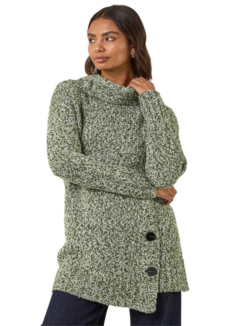 Roman Green Roll Neck Button Detail Longline Jumper