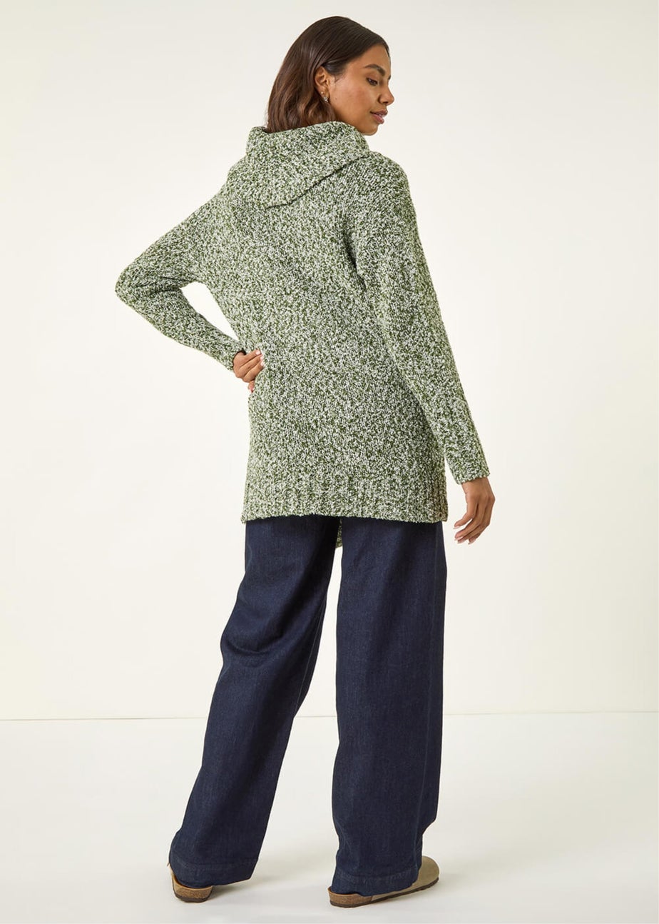 Roman Green Roll Neck Button Detail Longline Jumper