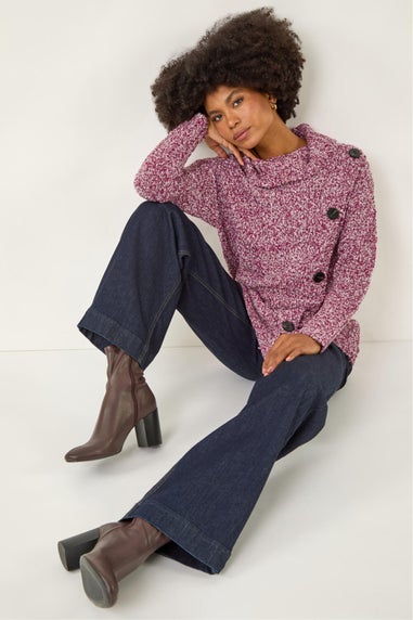 Roman Red Roll Neck Button Detail Longline Jumper