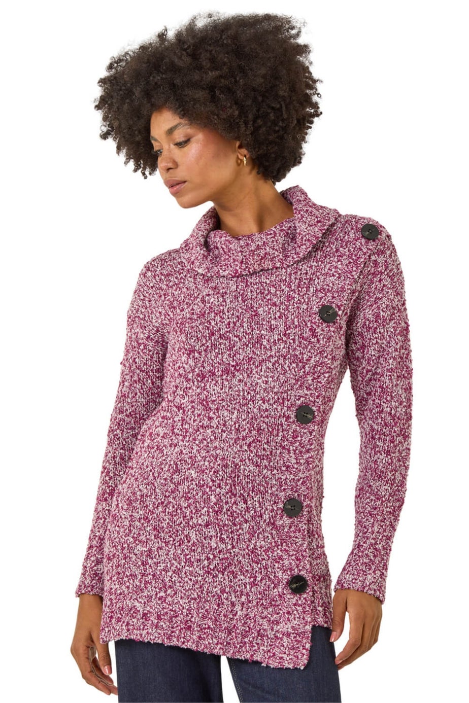 Roman Red Roll Neck Button Detail Longline Jumper