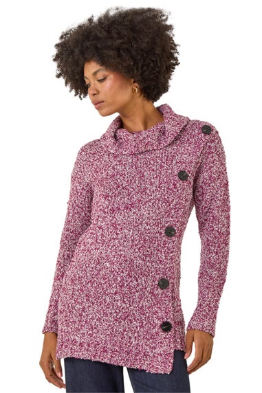 Roman Red Roll Neck Button Detail Longline Jumper