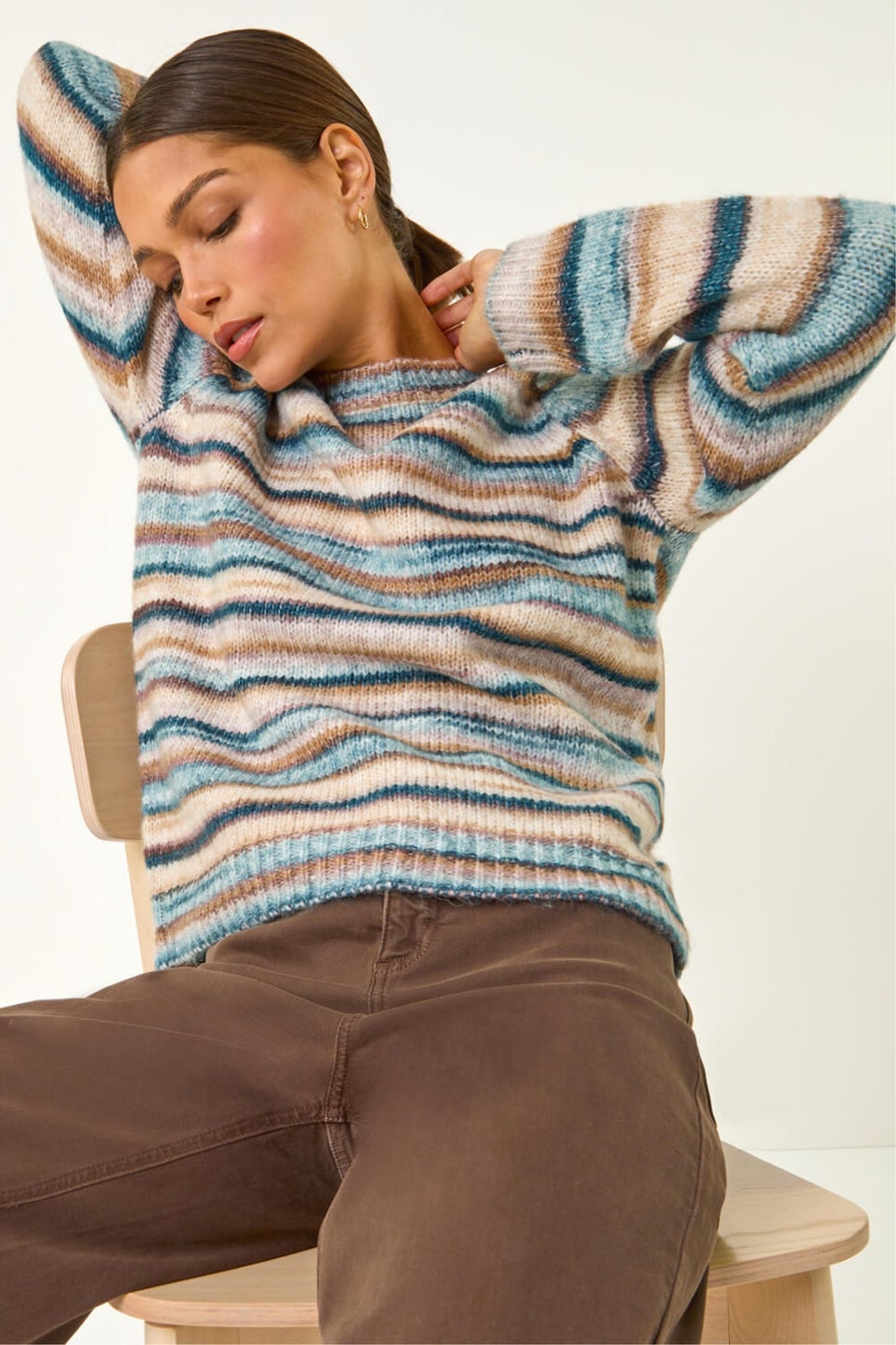 Roman Denim Wool Blend Striped Stretch Jumper