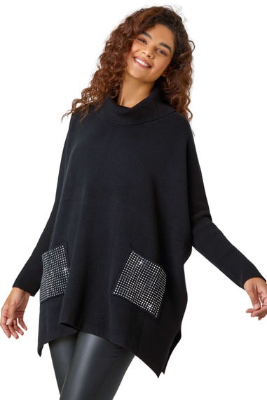 Roman Black Sparkle Pocket Poncho Jumper