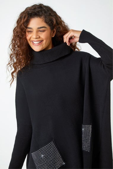 Roman Black Sparkle Pocket Poncho Jumper