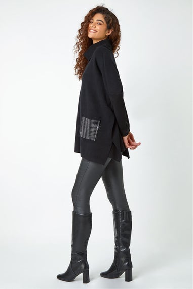 Roman Black Sparkle Pocket Poncho Jumper