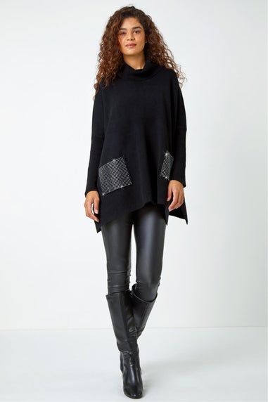 Roman Black Sparkle Pocket Poncho Jumper