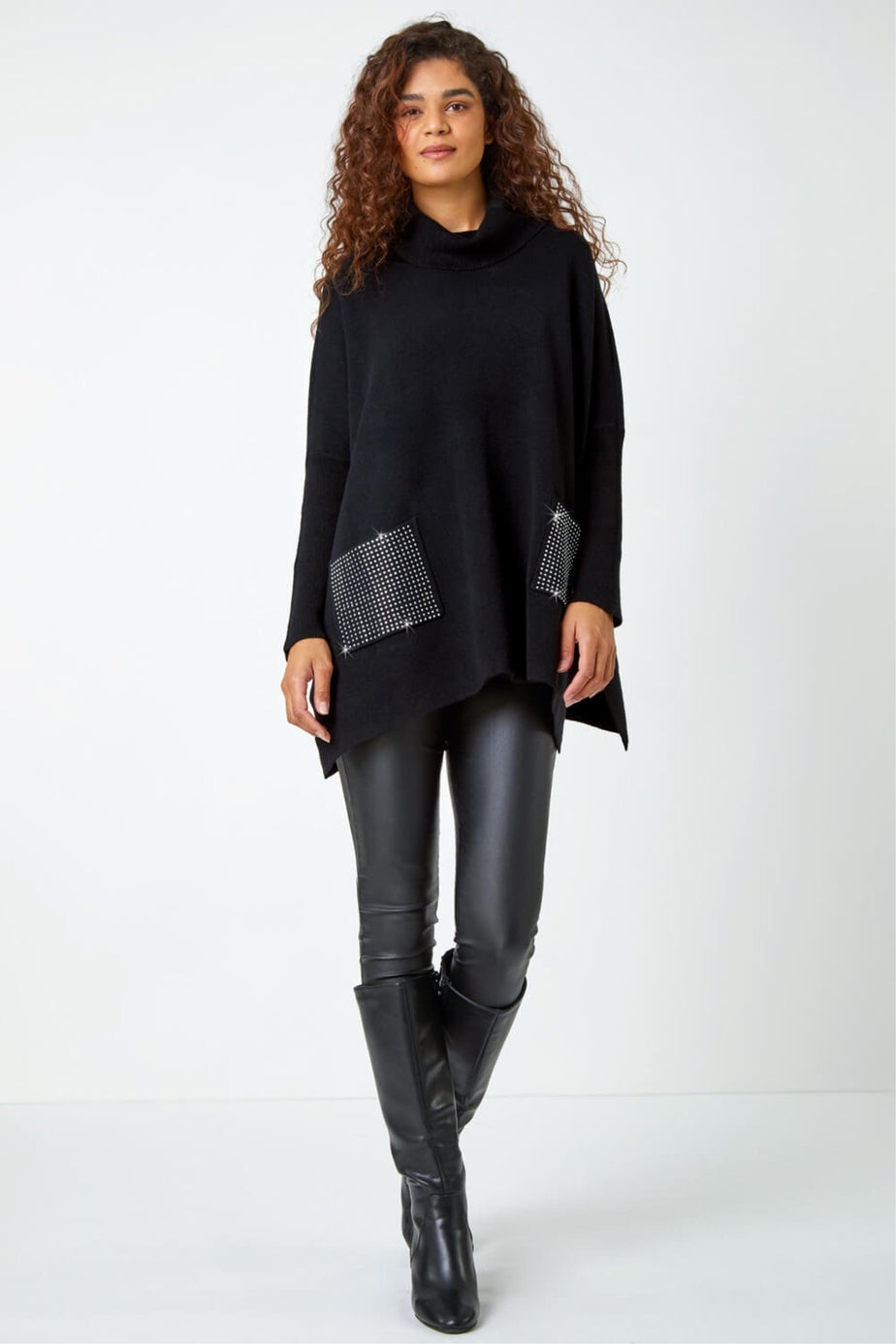 Roman Black Sparkle Pocket Poncho Jumper