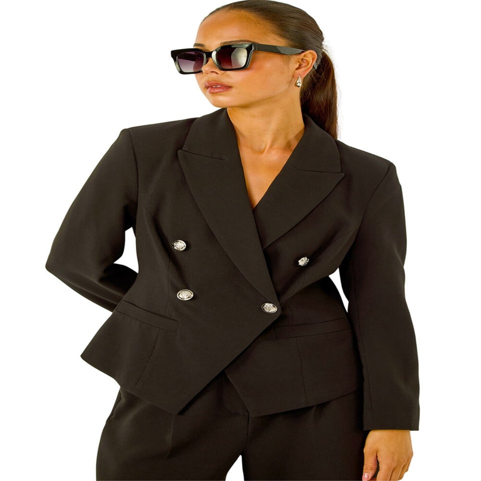 Roman Black Petite Military Stretch Blazer