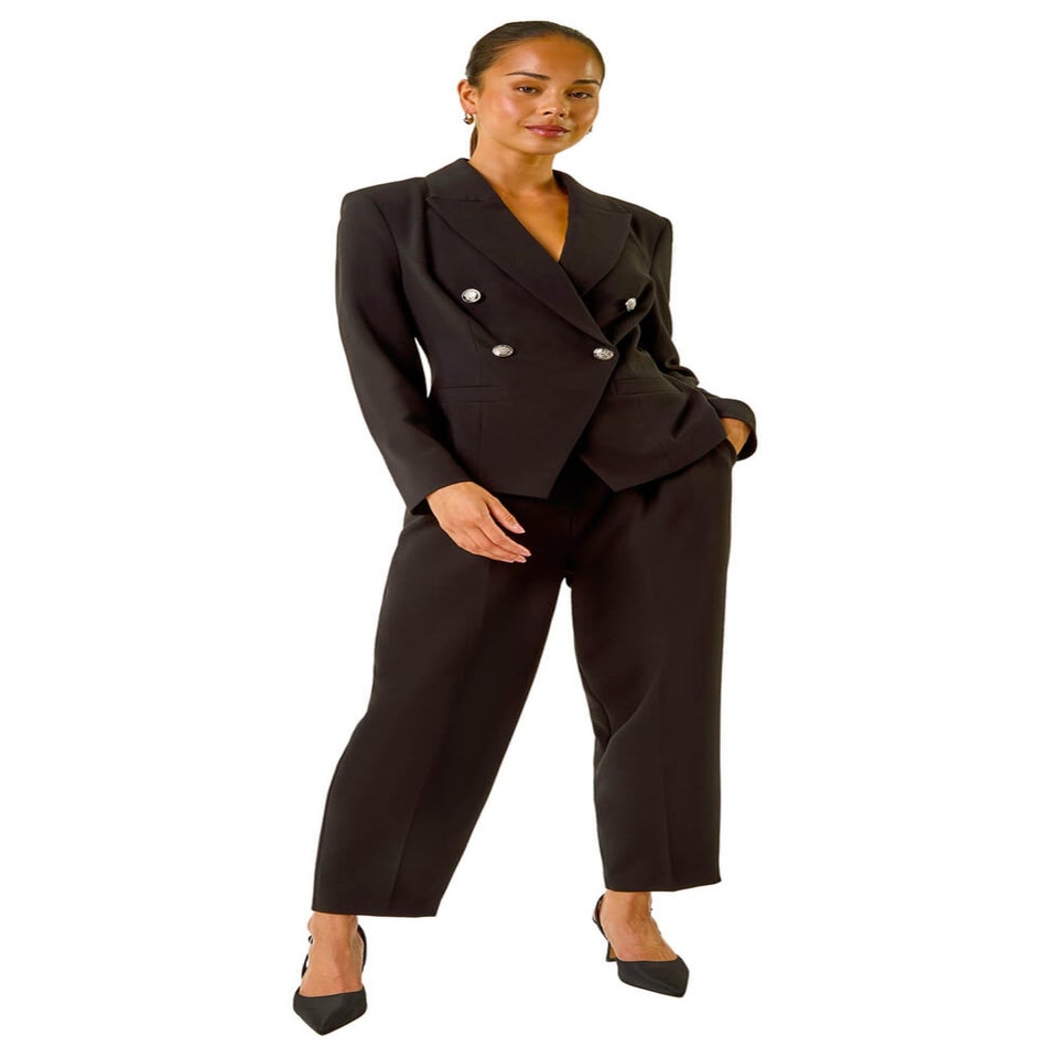 Roman Black Petite Military Stretch Blazer