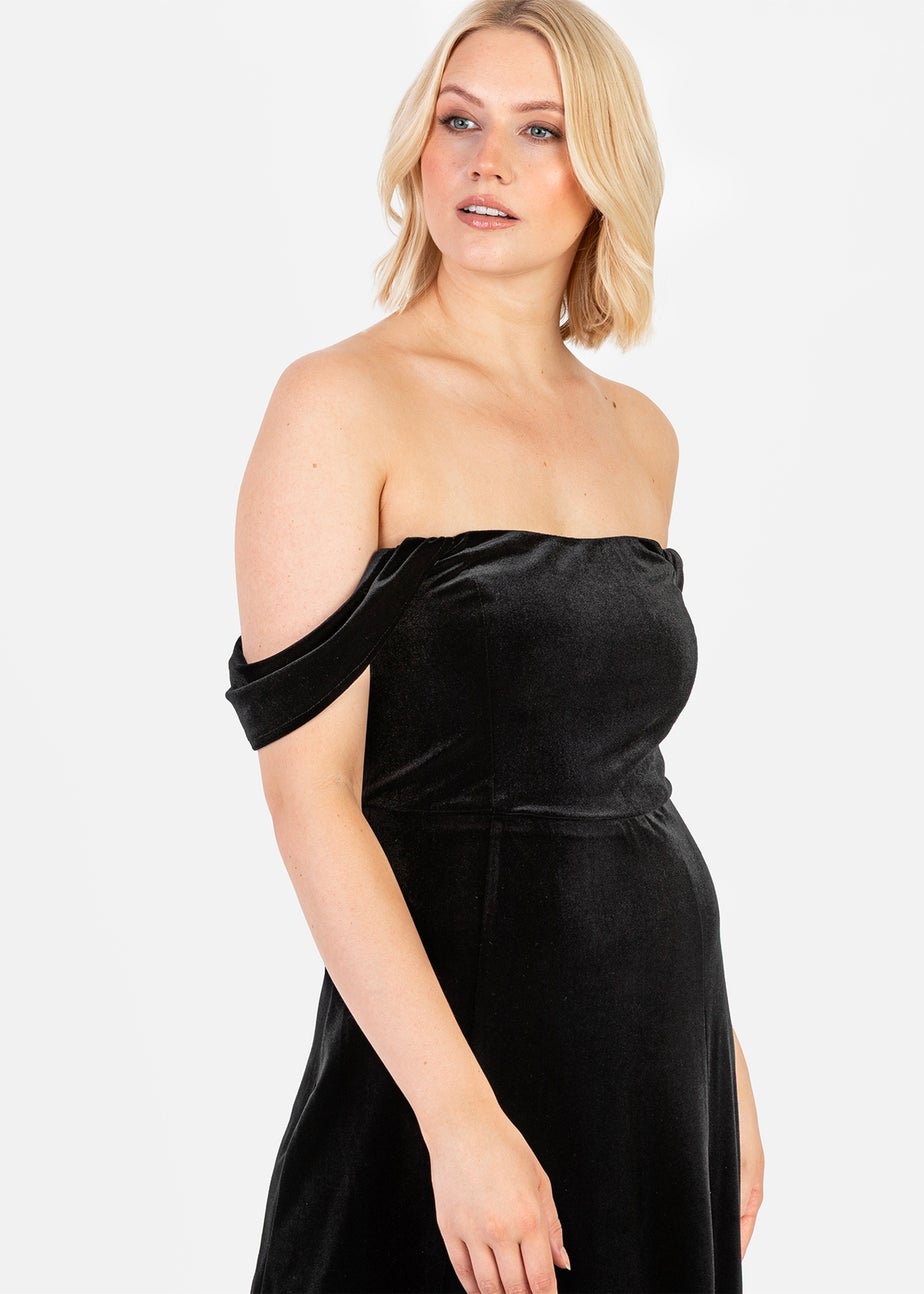 Maya Deluxe Black Velvet Bardot Dress