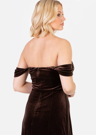 Maya Deluxe Chocolate Velvet Bardot Dress