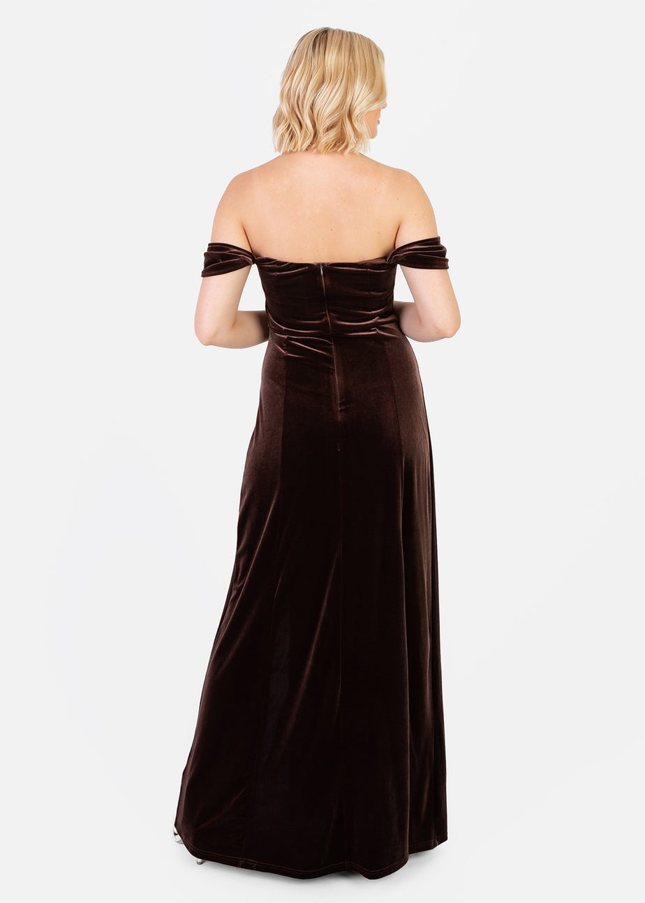Maya Deluxe Chocolate Velvet Bardot Dress