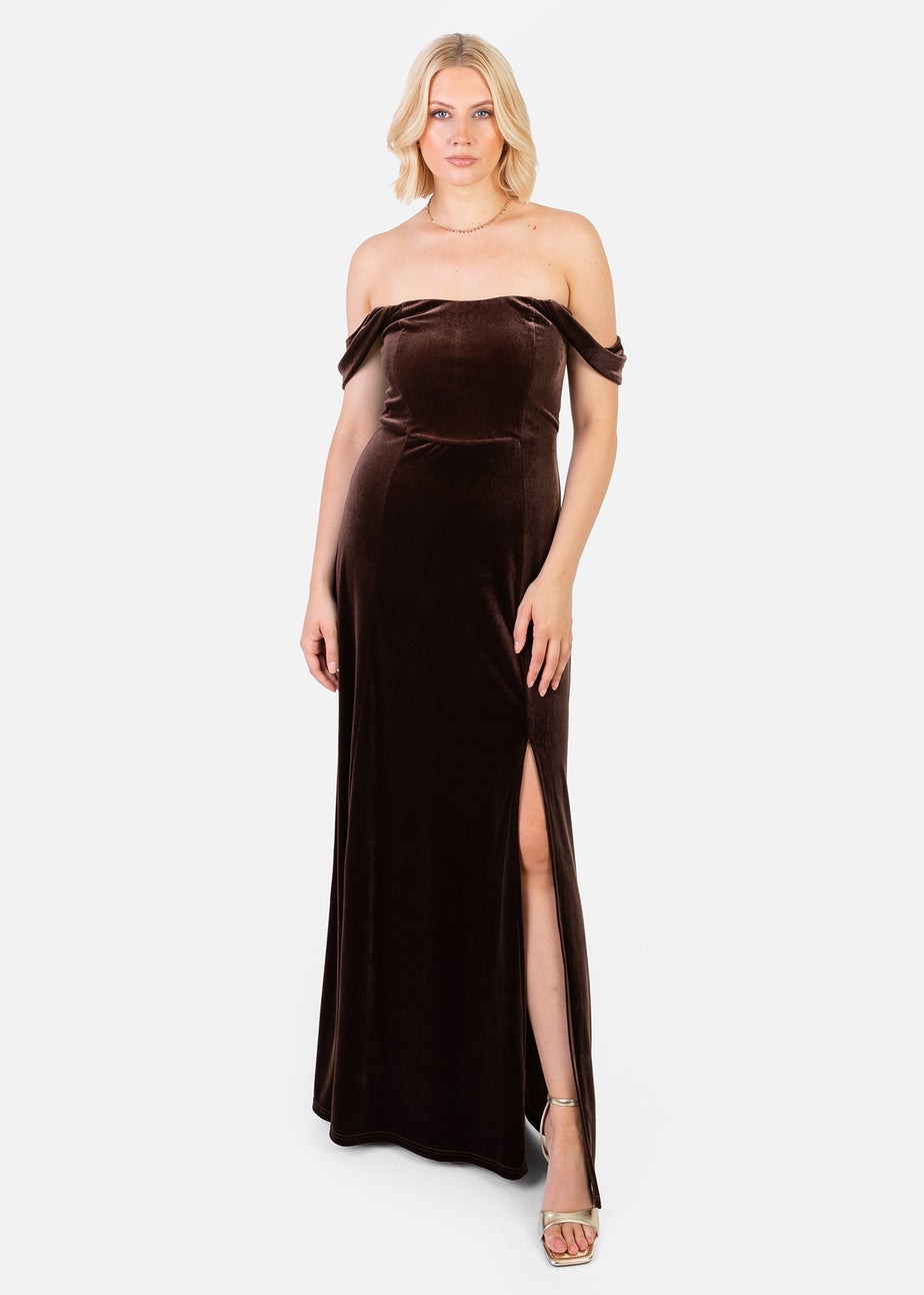 Maya Deluxe Chocolate Velvet Bardot Dress