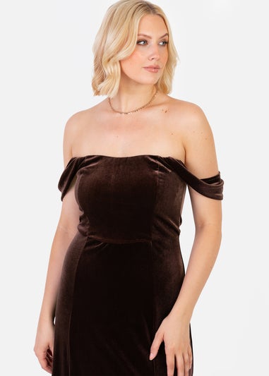 Maya Deluxe Chocolate Velvet Bardot Dress