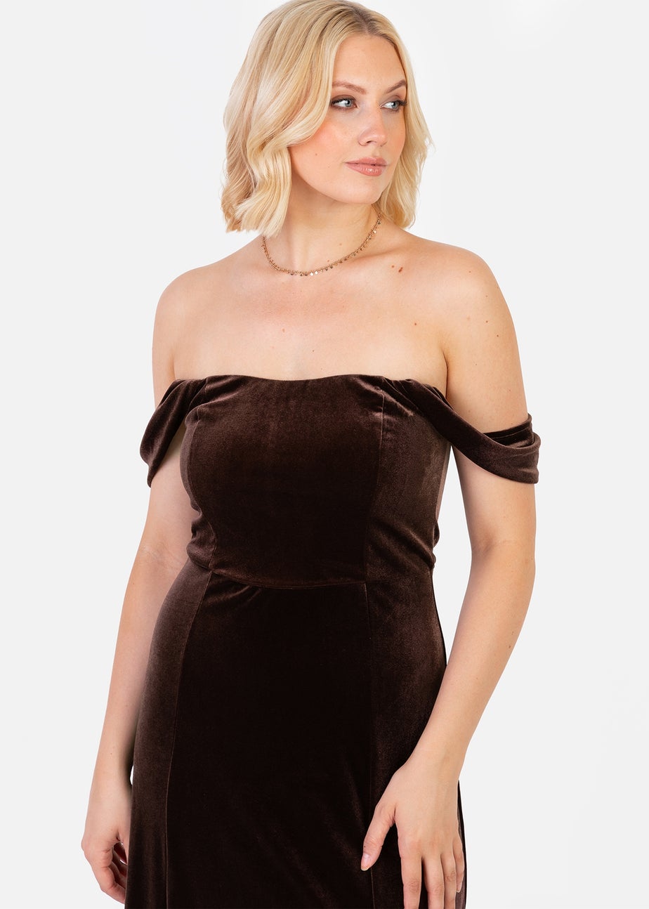 Maya Deluxe Chocolate Velvet Bardot Dress