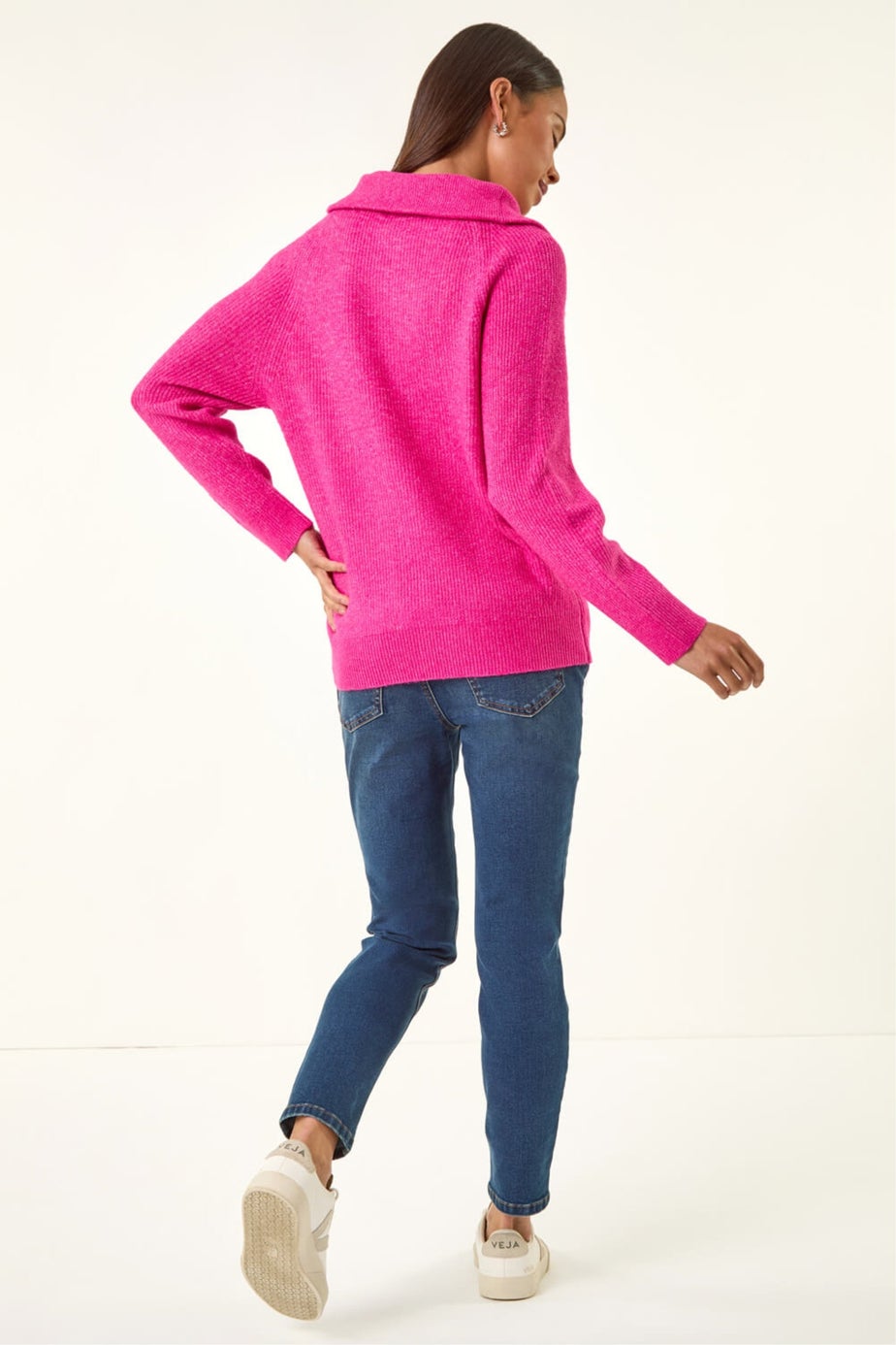 Roman Pink Petite Zip Detail Collared Jumper