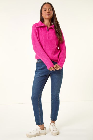 Roman Pink Petite Zip Detail Collared Jumper