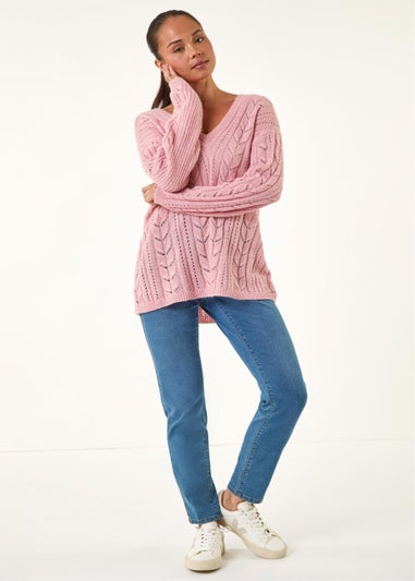 Roman Light Pink Petite V-Neck Knit Jumper
