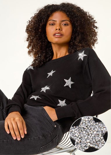 Dusk Black Metallic Star Print Jumper