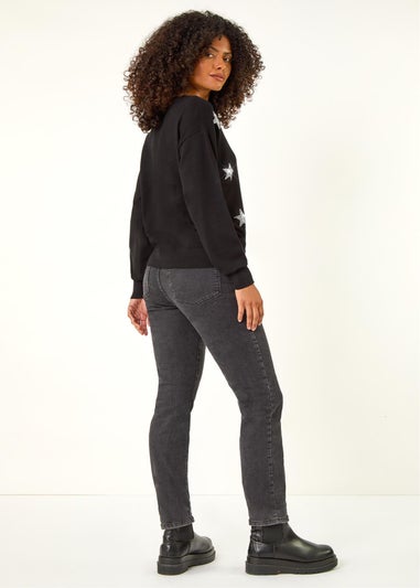 Dusk Black Metallic Star Print Jumper