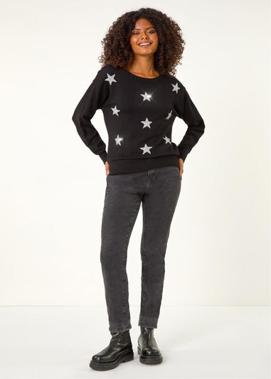 Dusk Black Metallic Star Print Jumper