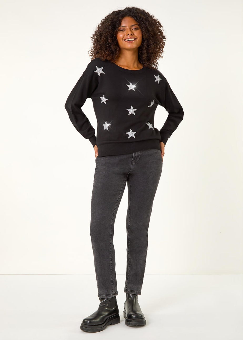 Dusk Black Metallic Star Print Jumper