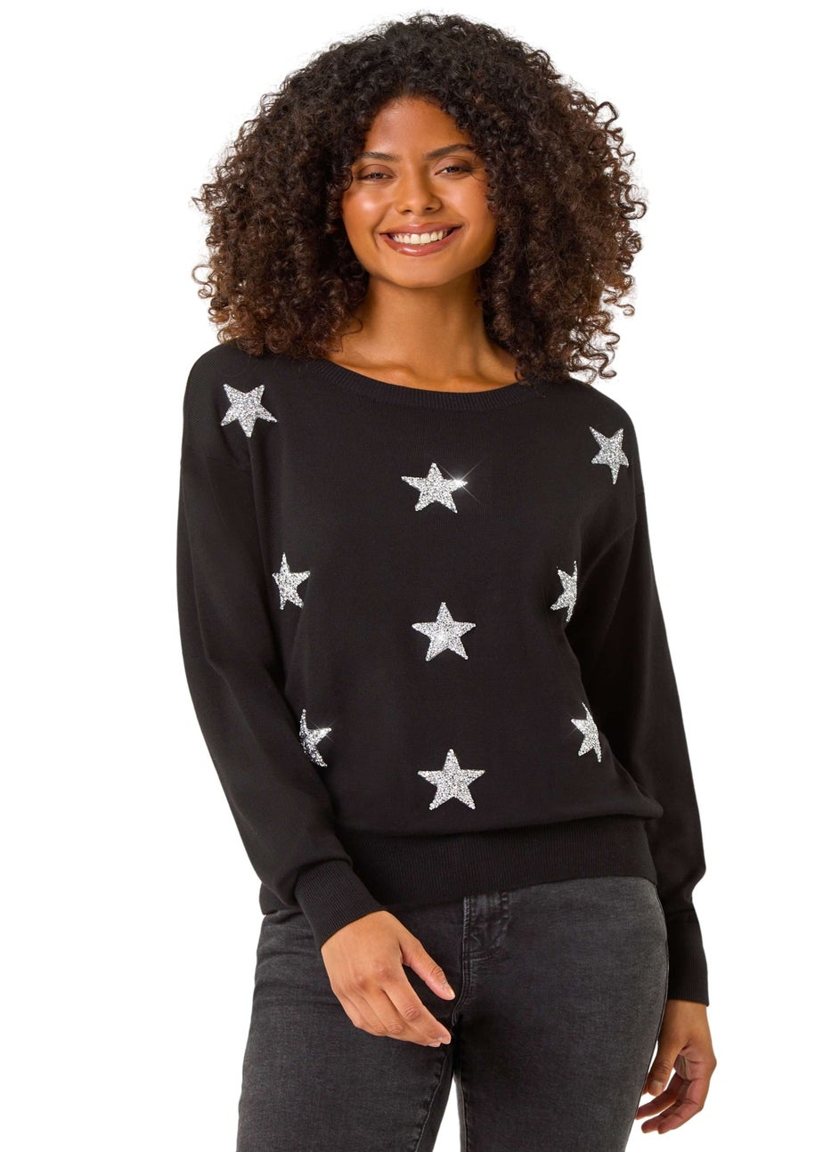 Dusk Black Metallic Star Print Jumper
