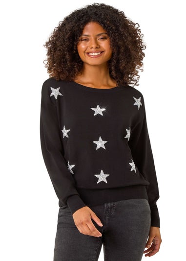 Dusk Black Metallic Star Print Jumper