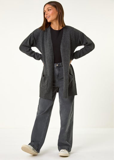Roman Charcoal Soft Knit Longline Cardigan
