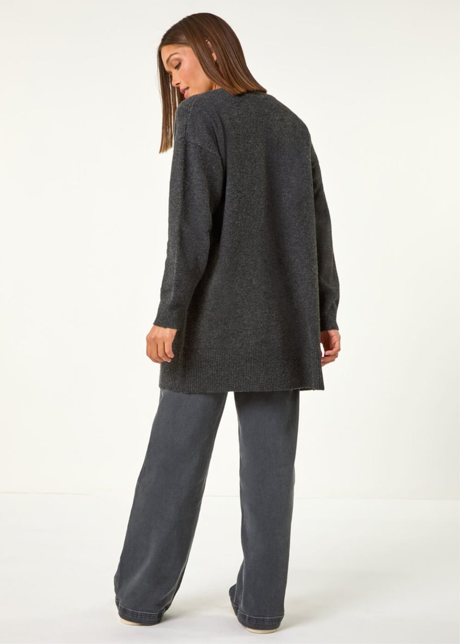 Roman Charcoal Soft Knit Longline Cardigan
