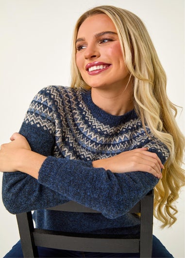 Roman Navy Petite Metallic Fairisle Jumper