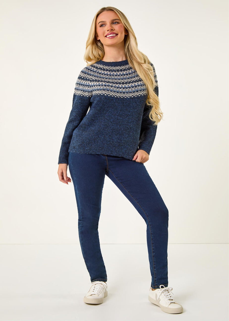 Roman Navy Petite Metallic Fairisle Jumper
