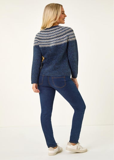 Roman Navy Petite Metallic Fairisle Jumper