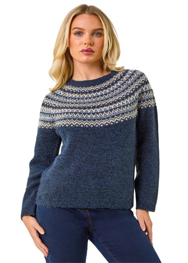 Roman Navy Petite Metallic Fairisle Jumper