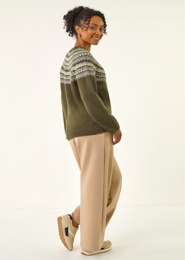 Roman Khaki Petite Metallic Fairisle Jumper